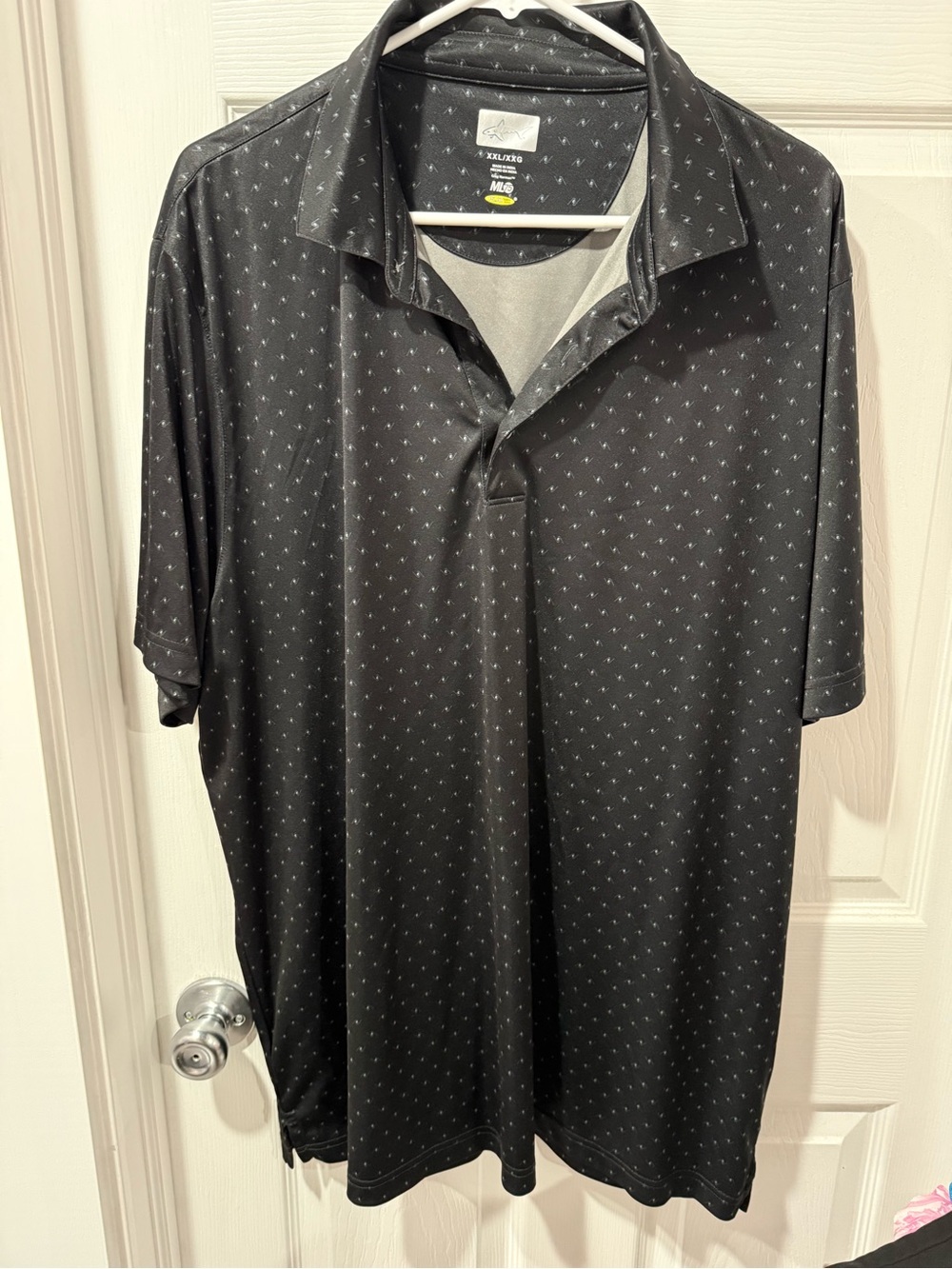 Greg Norman Collection Black Polo with Micro Dot Print